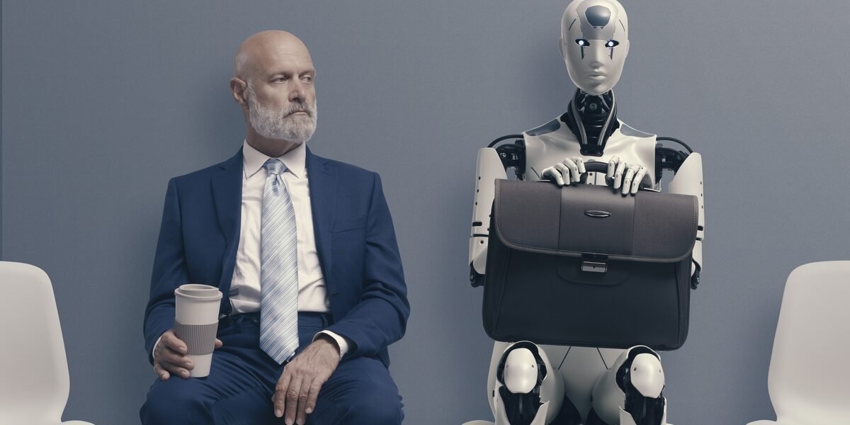 Man,And,Ai,Robot,Waiting,For,A,Job,Interview:,Ai